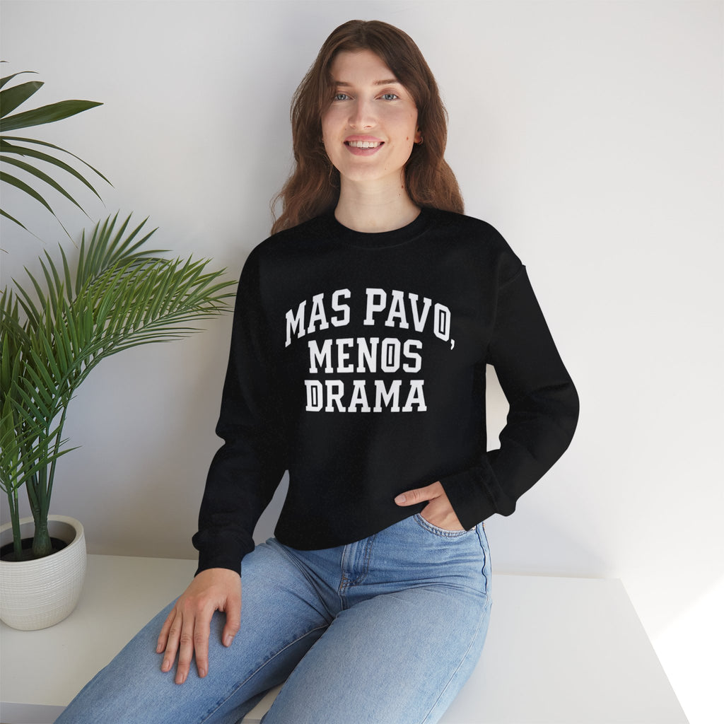 Mas Pavo Menos Drama Sweatshirt | Funny Spanish Thanksgiving Crewneck | Latino Family Holiday Sweater, Unisex Pullover