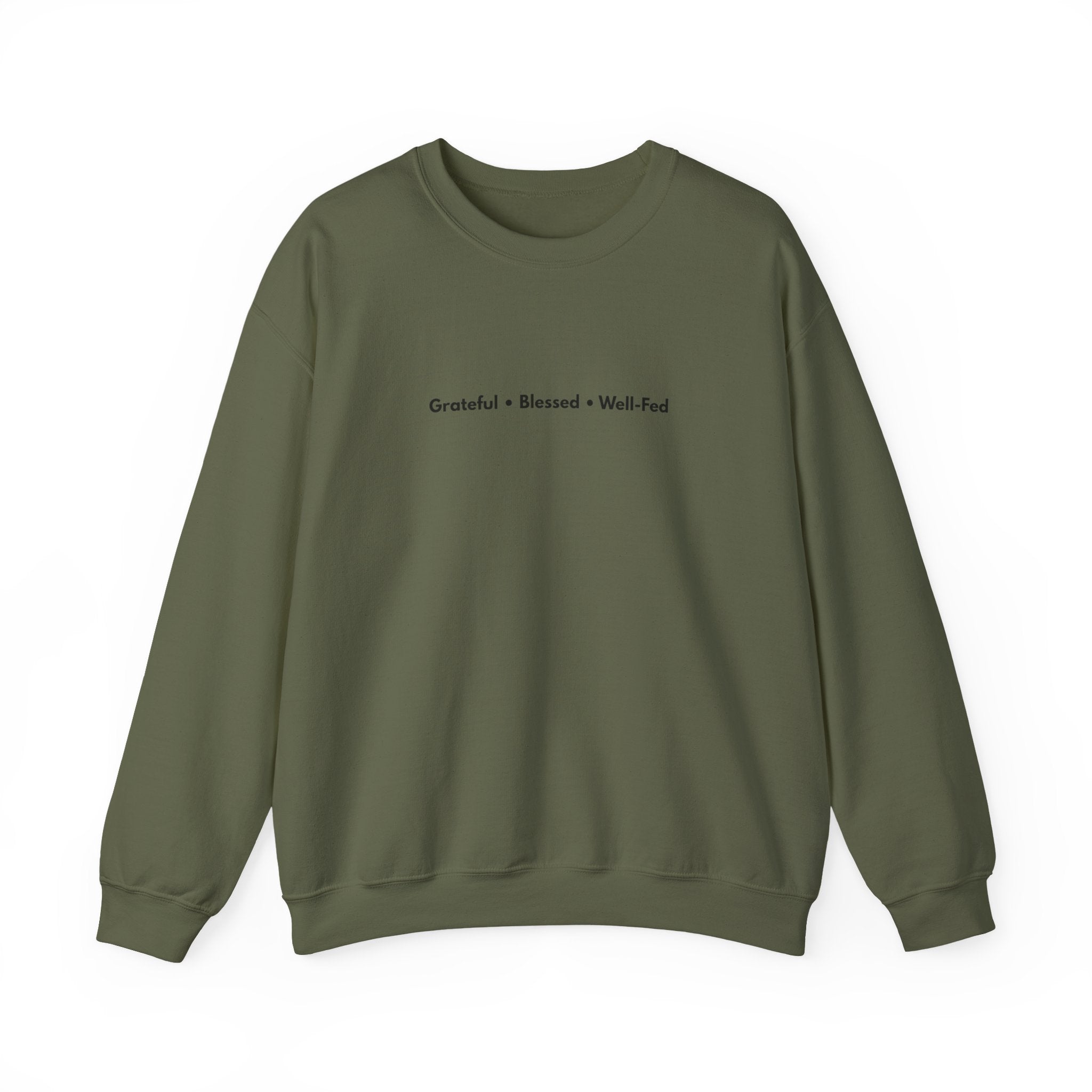 Grateful • Blessed • Well-Fed Crewneck Sweatshirt – Minimal Thanksgiving Sweater, Cozy Unisex Fall Pullover